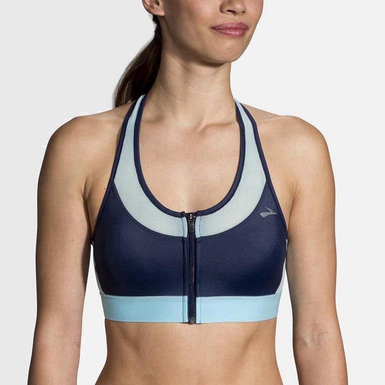 Brooks Women's Fastforward Zip Running Bra Singapore - Blue (30965-HJQY)